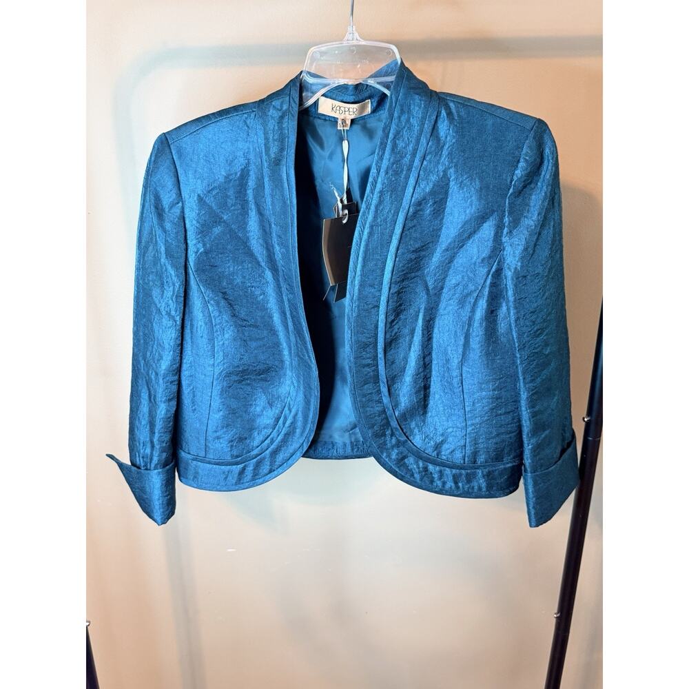 Kasper Peacock Sleeveless Dress with Beaded Top and Jacket Size 8 - Picture 8 of 11